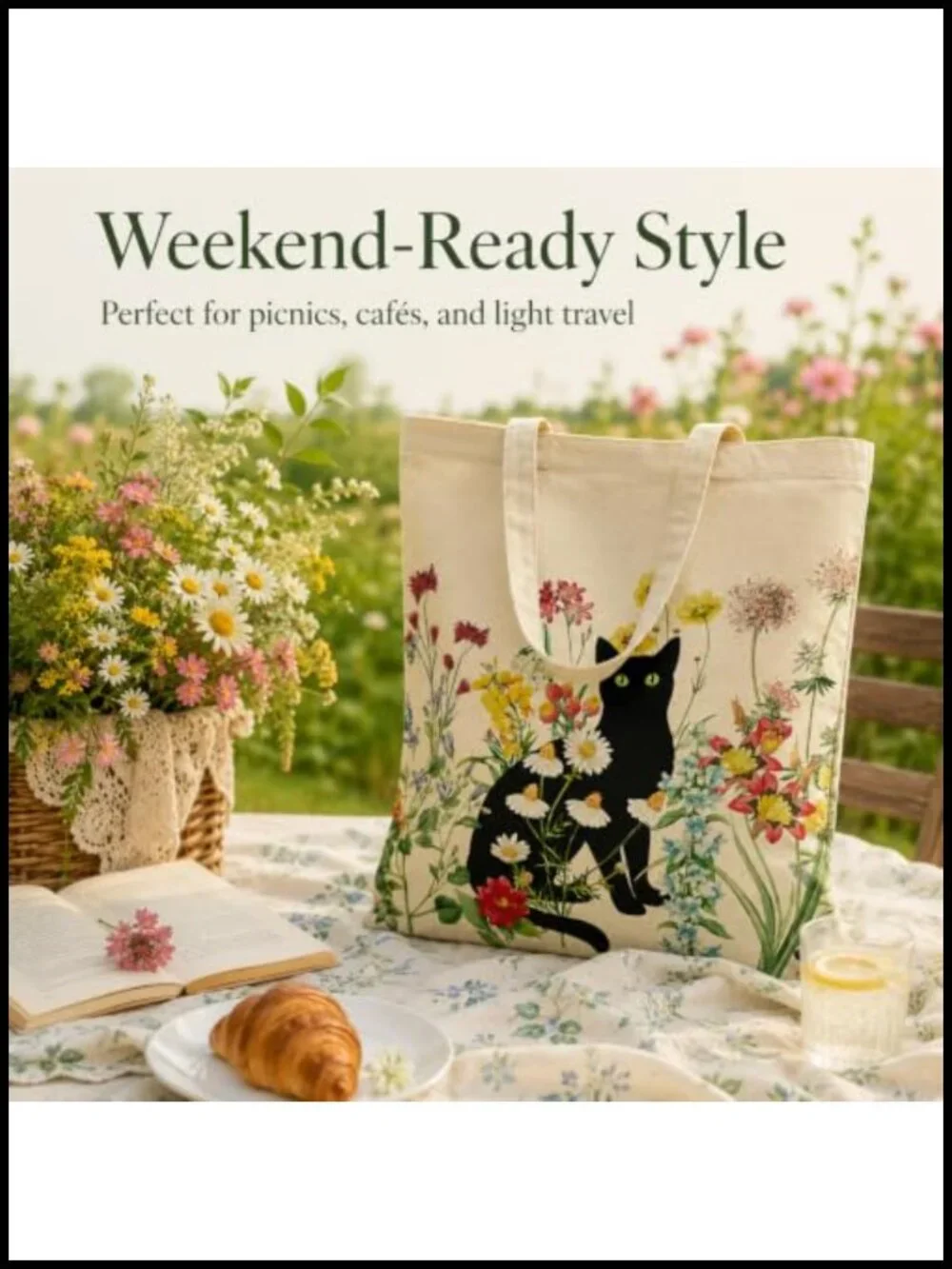 Canvas Tote Bag with Zipper Pockets - Reusable Shopping Bag